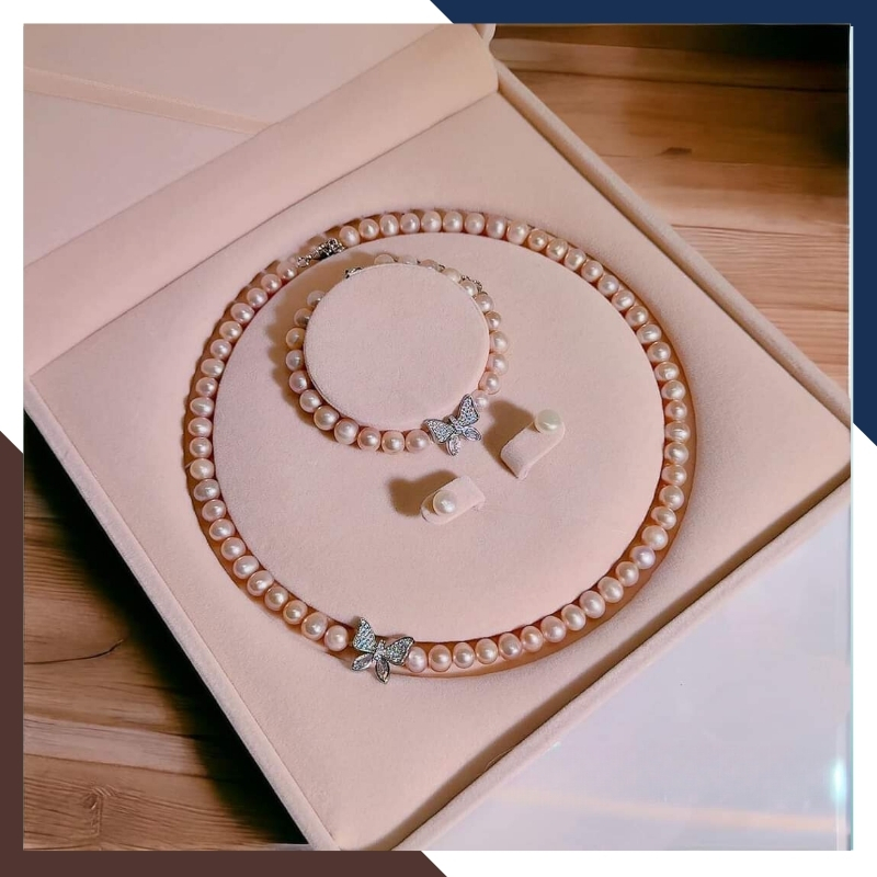 Bộ trang sức ngọc trai tự nhiên khóa hình con bướm, mẫu vòng ngọc trai mặc áo dài đẹp cho nữ mã 67B1192