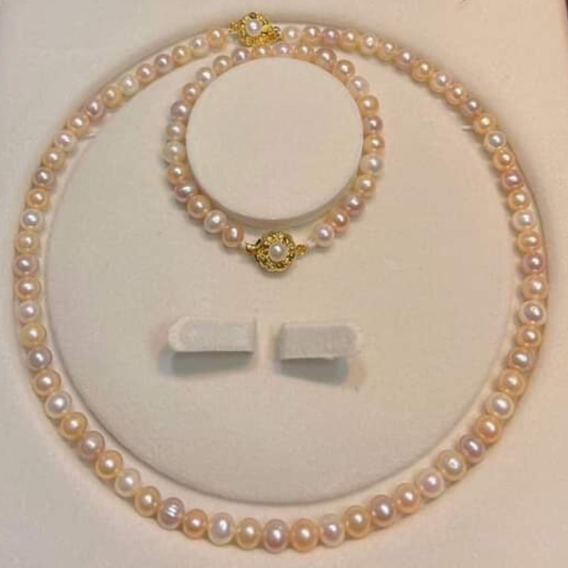 Bộ vòng ngọc trai hồng tự nhiên cho nữ mã BTSNT16