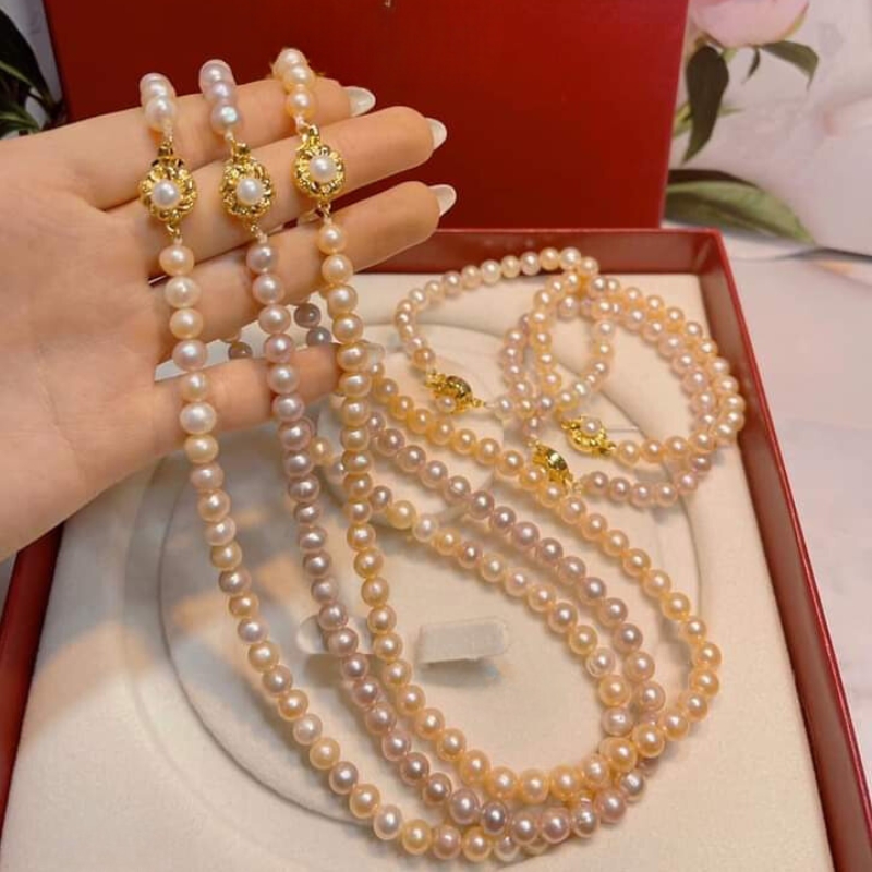 Bộ vòng ngọc trai hồng tự nhiên cho nữ mã BTSNT16