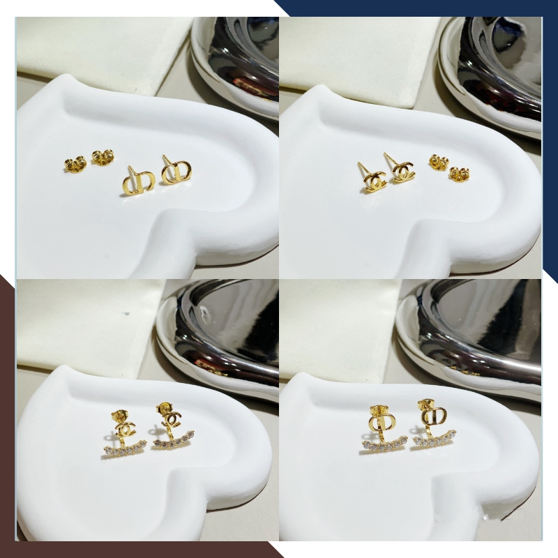 Bông tai CD Dior vàng tây 10k dáng cong đính dải đá ôm vành tai cho nữ đẹp mã TL51