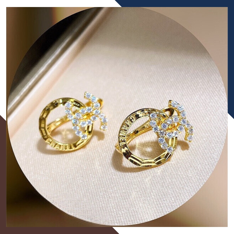 Bông tai Chanel vàng tây 10k viền tròn kiểu chốt bấm cho nữ đẹp mã TL52