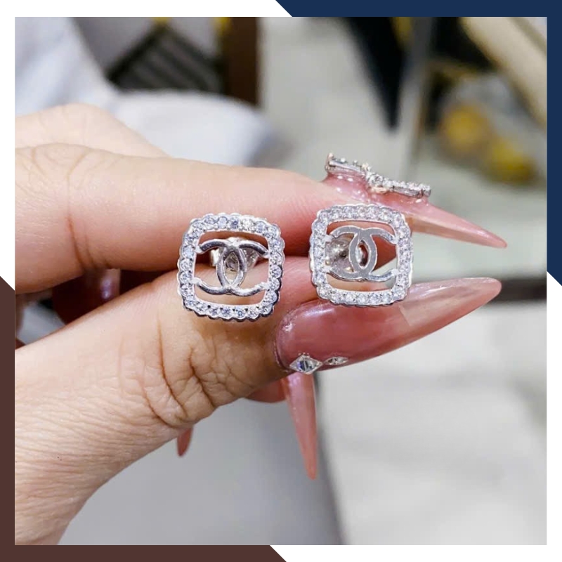 Bông Tai CHANEL Vàng Trắng 10k Cho Nữ BTV161