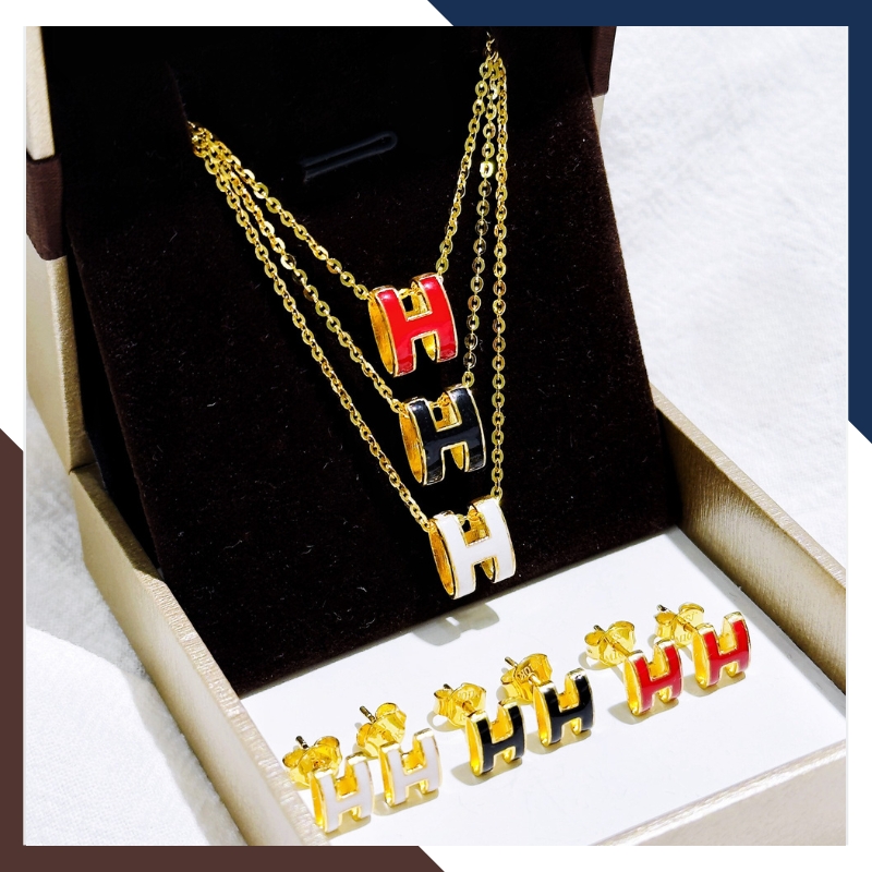 Bông tai chữ H Hermes vàng tây 10k màu đen, đỏ, trắng cho nữ đẹp mã TL40