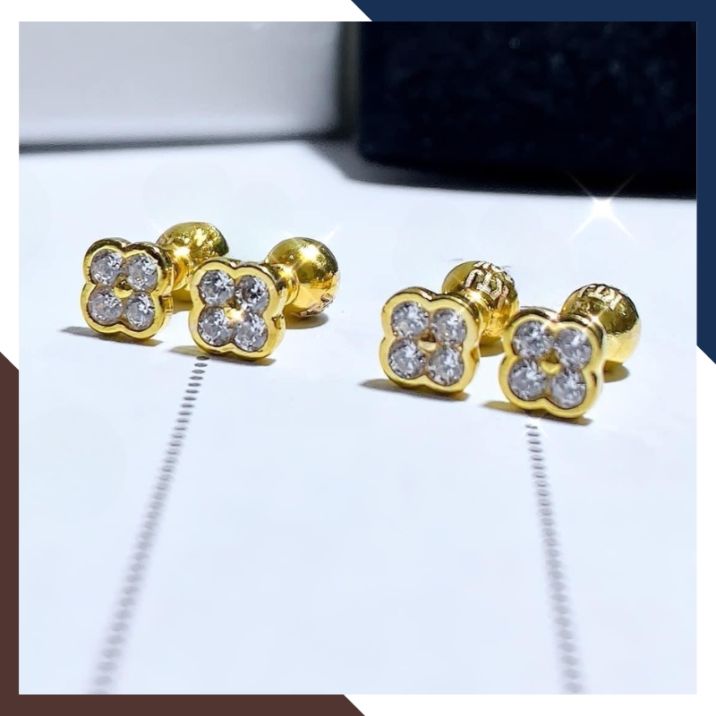 Bông Tai Cỏ 4 Lá Vàng Tây 10k Cho Nữ BTV203