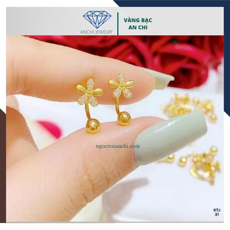 Bông tai vàng tây nữ 10k hình hoa dáng cong mã BTV04