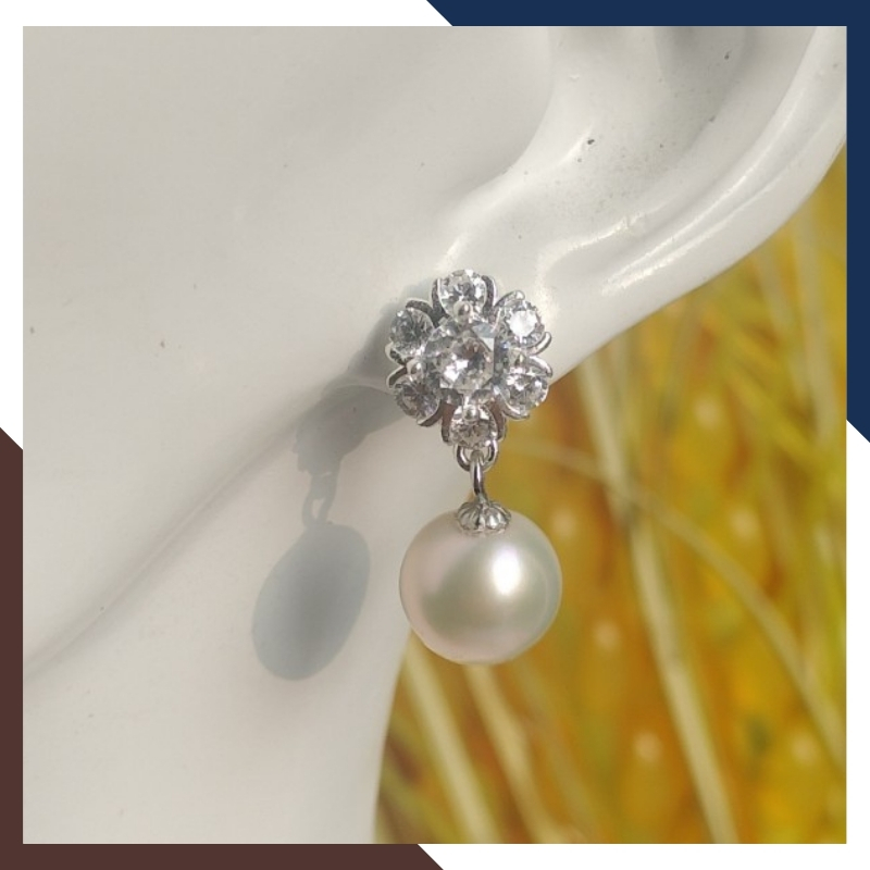 Bông tai ngọc trai thật dáng tòn ten nụ đá, mẫu bông tai ngọc trai mới đẹp sang trọng cho nữ mã K70TT78