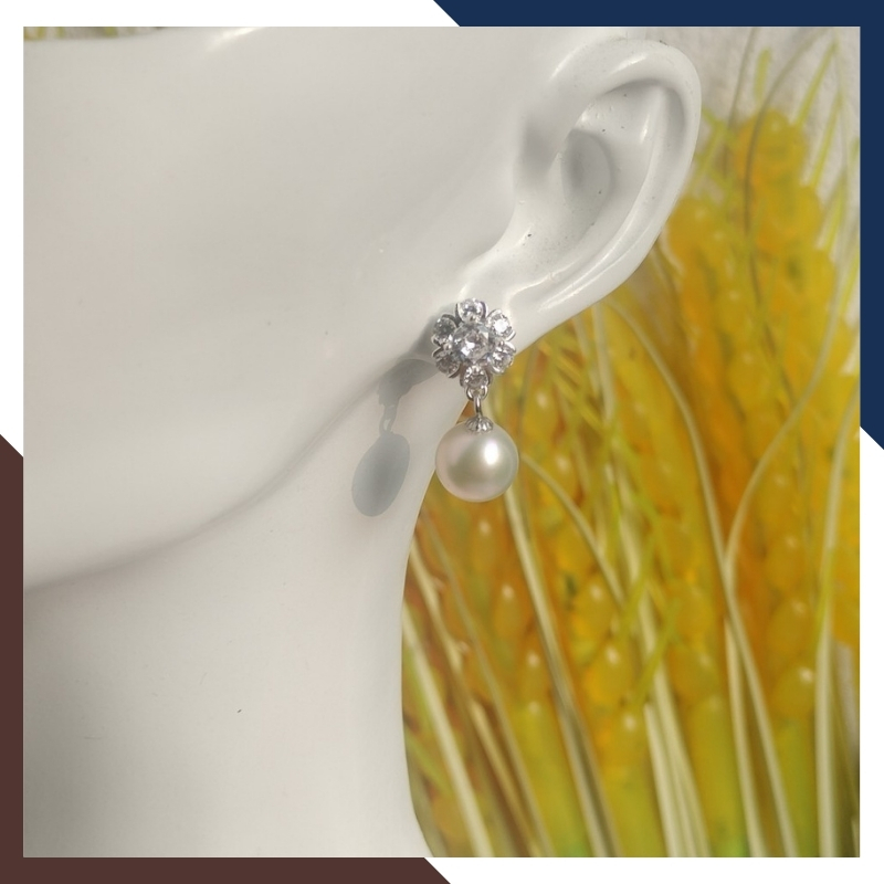 Bông tai ngọc trai thật dáng tòn ten nụ đá, mẫu bông tai ngọc trai mới đẹp sang trọng cho nữ mã K70TT78