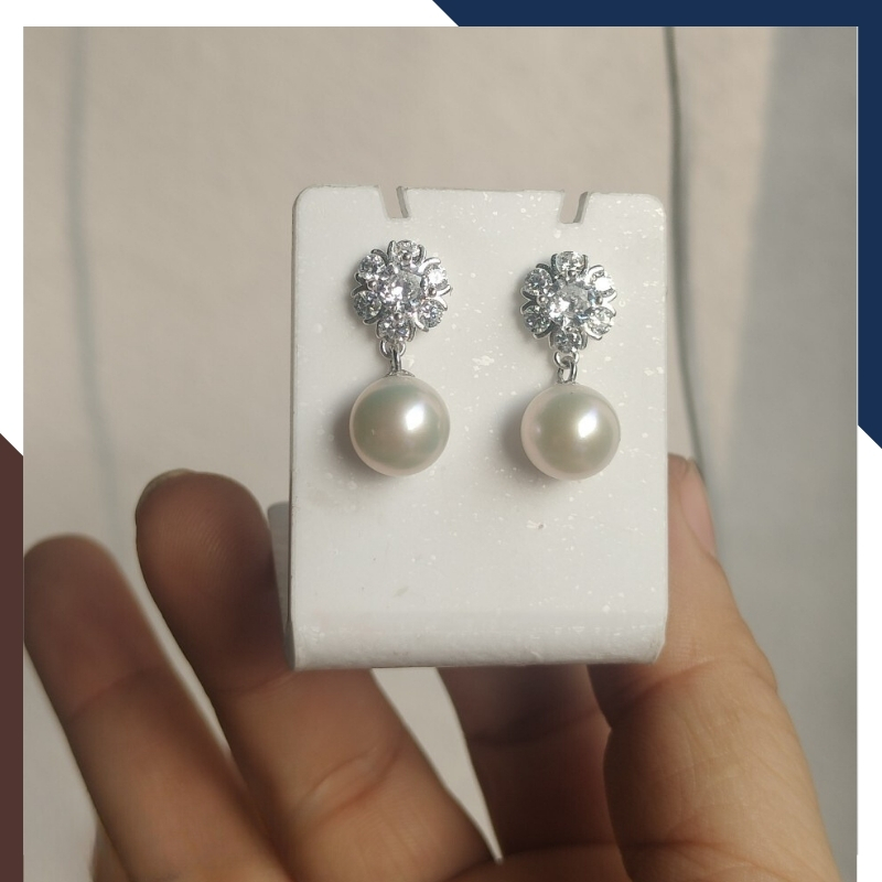 Bông tai ngọc trai thật dáng tòn ten nụ đá, mẫu bông tai ngọc trai mới đẹp sang trọng cho nữ mã K70TT78