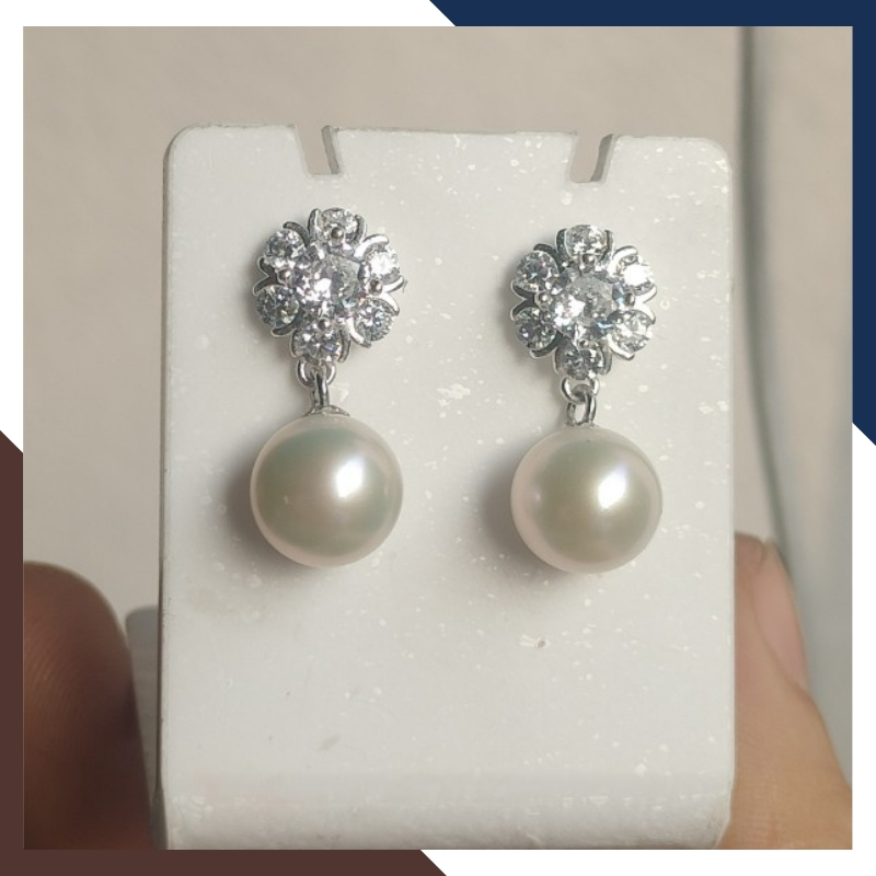 Bông tai ngọc trai thật dáng tòn ten nụ đá, mẫu bông tai ngọc trai mới đẹp sang trọng cho nữ mã K70TT78