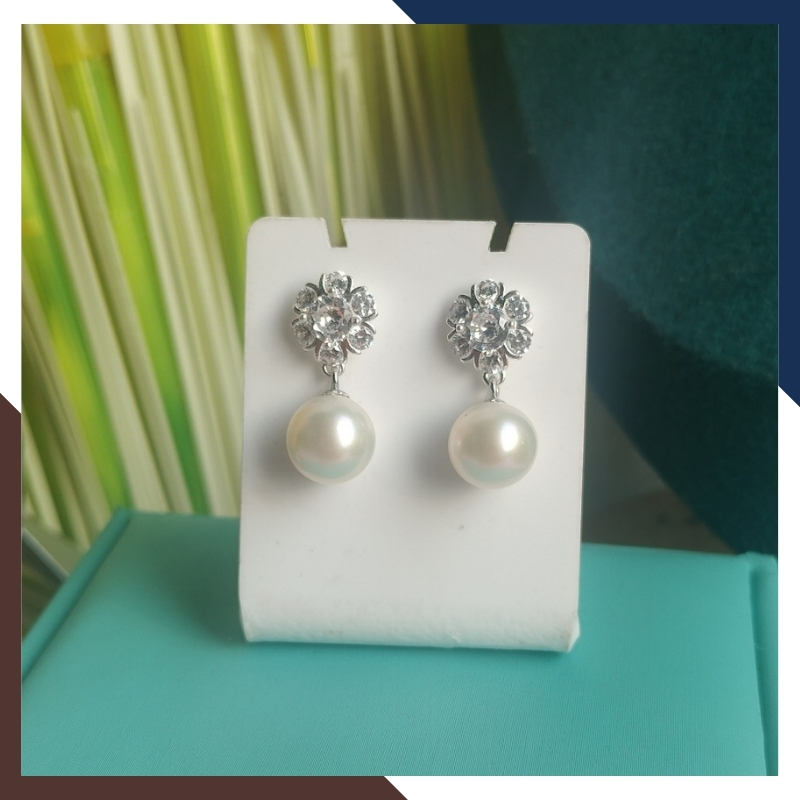 Bông tai ngọc trai thật dáng tòn ten nụ đá, mẫu bông tai ngọc trai mới đẹp sang trọng cho nữ mã K70TT78