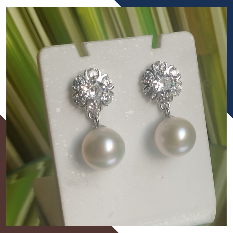 Bông tai ngọc trai thật dáng tòn ten nụ đá, mẫu bông tai ngọc trai mới đẹp sang trọng cho nữ mã K70TT78