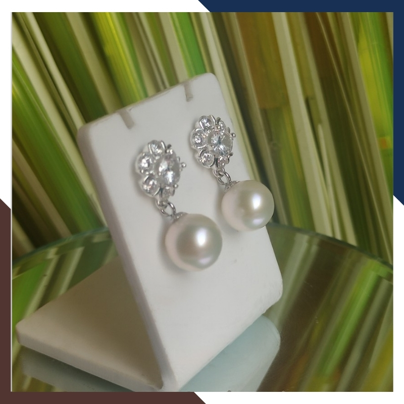 Bông tai ngọc trai thật dáng tòn ten nụ đá, mẫu bông tai ngọc trai mới đẹp sang trọng cho nữ mã K70TT78