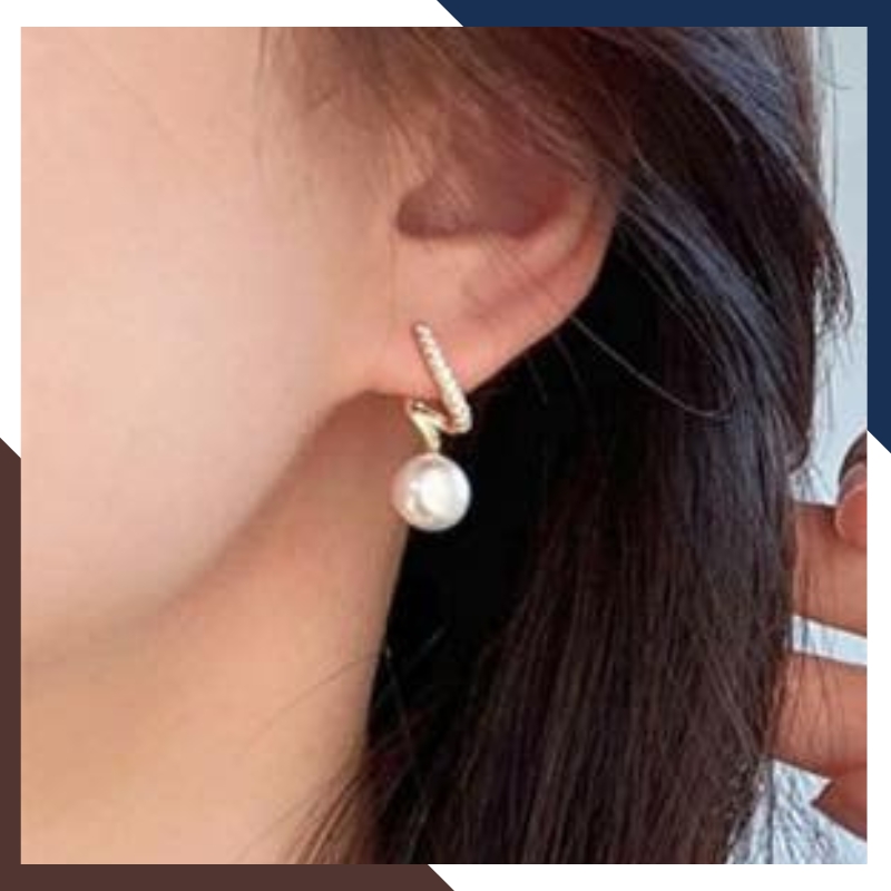 Bông tai ngọc trai thật kiểu ôm vành tai xoắn ốc mã B68X78T7