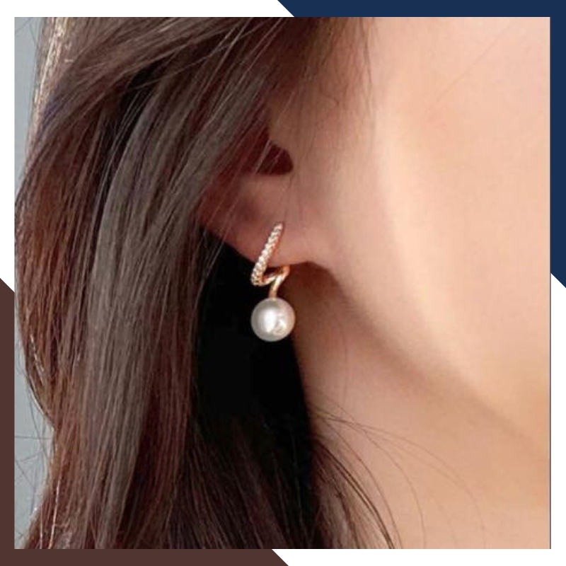 Bông tai ngọc trai thật kiểu ôm vành tai xoắn ốc mã B68X78T7