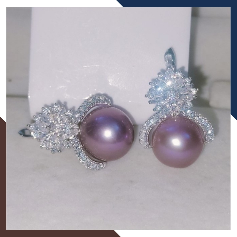 Bông Tai Ngọc Trai Thật Màu Tím Size To 12mm Sang Trọng BTNT119