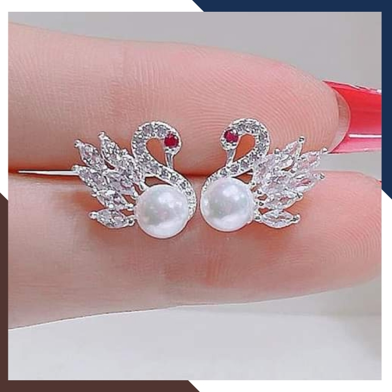 Bông tai nụ ngọc trai hình thiên nga bạc cho nữ đẹp mã K68TD89