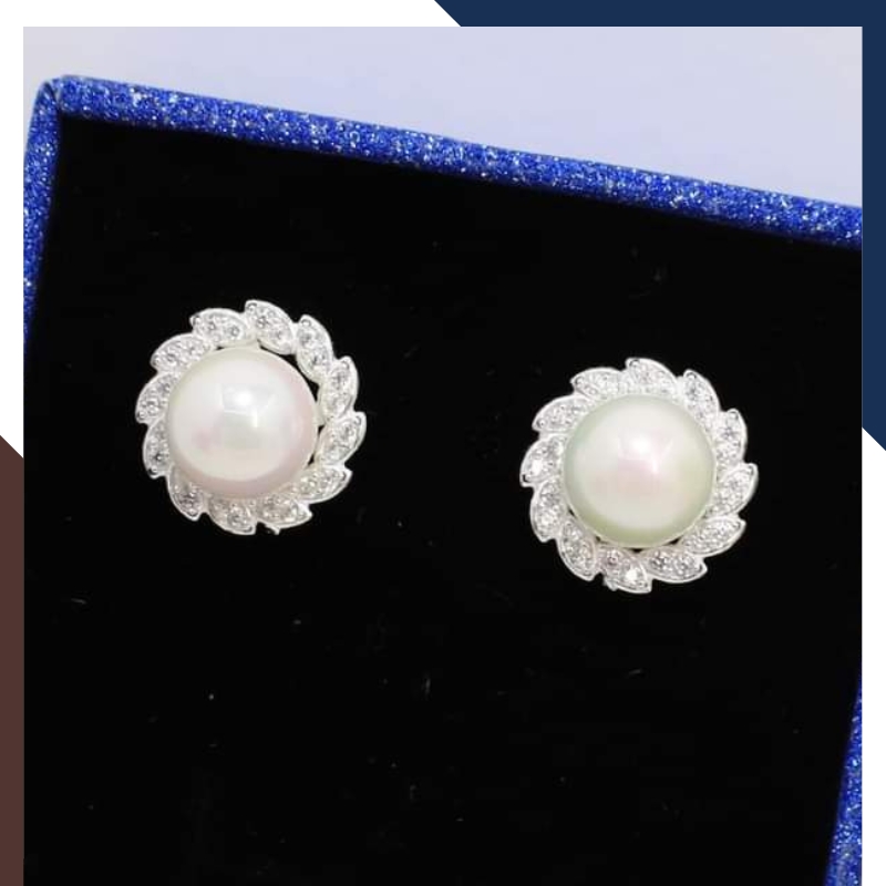 Bông tai nụ ngọc trai thật hình hoa hướng dương bằng bạc cho nữ đẹp mã k55td89