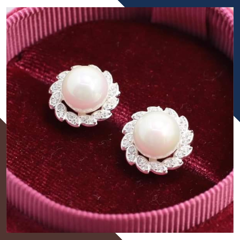 Bông tai nụ ngọc trai thật hình hoa hướng dương bằng bạc cho nữ đẹp mã k55td89