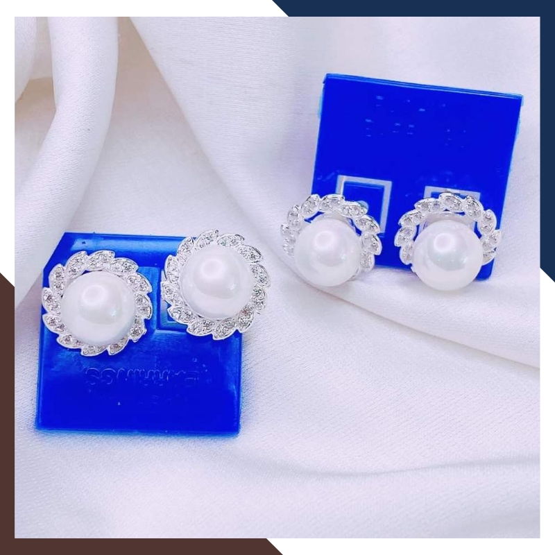 Bông tai nụ ngọc trai thật hình hoa hướng dương bằng bạc cho nữ đẹp mã k55td89