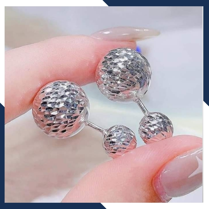 Bông tai trái châu bạc ý 925 2 đầu cho nữ đẹp Size111215