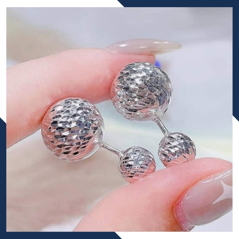 Bông tai trái châu bạc ý 925 2 đầu cho nữ đẹp Size111215