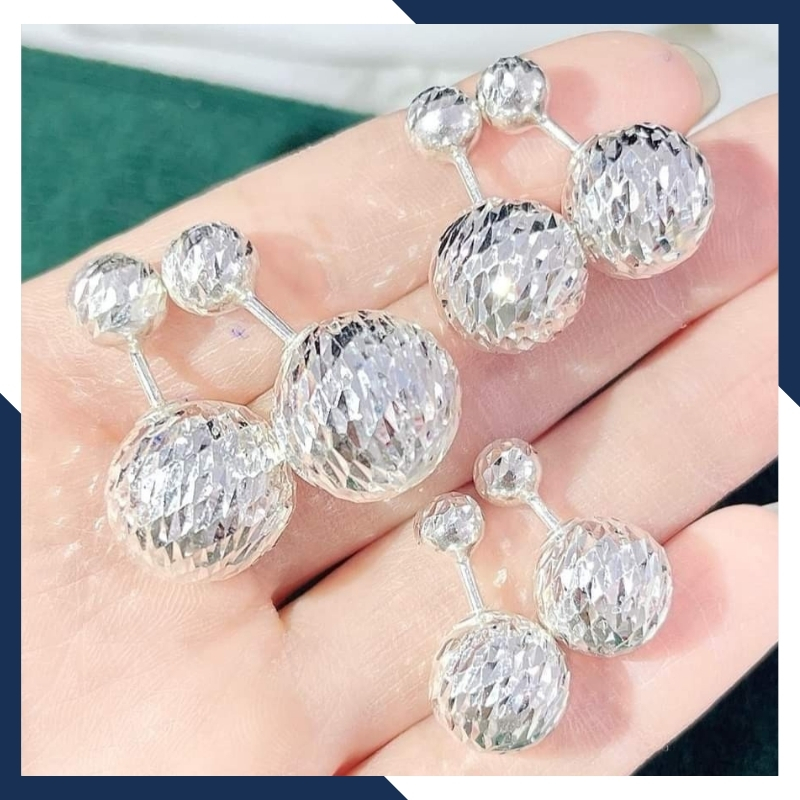 Bông tai trái châu bạc ý 925 2 đầu cho nữ đẹp Size111215