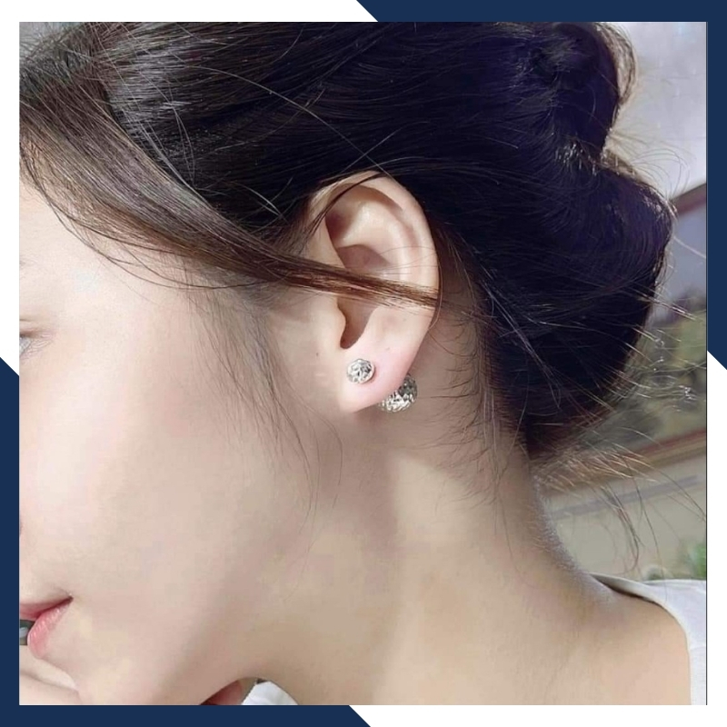 Bông tai trái châu bạc ý 925 2 đầu cho nữ đẹp Size111215