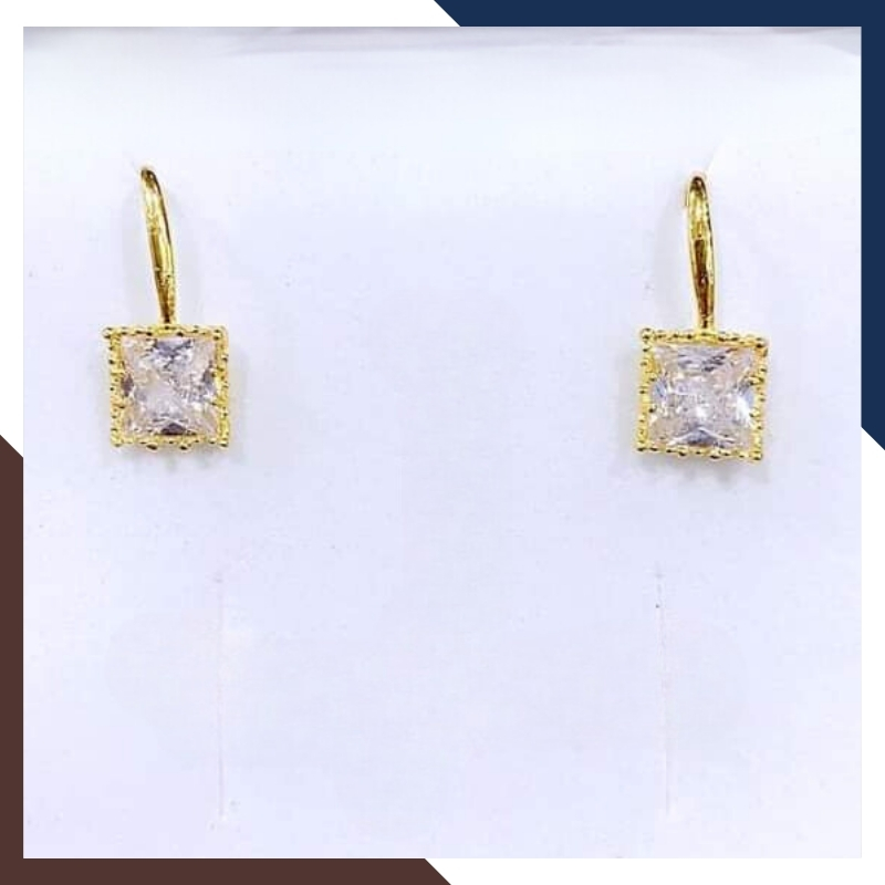 Bông tai vàng tây 10k đính đá vuông màu đen dáng móc câu trẻ trung cho nữ, mã TL21