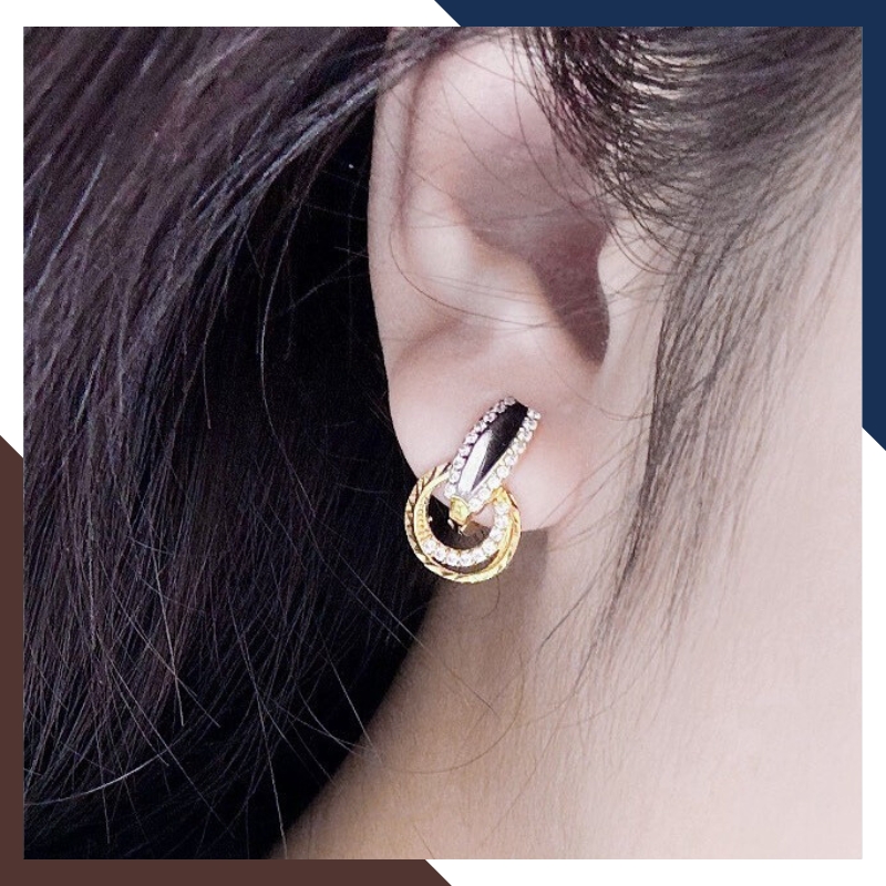 Bông tai vàng tây 10k hình đôi mắt treo vòng tròn kiểu tòn ten trẻ trung mới đẹp cho nữ, mẫu chốt bấm bật mã TL63