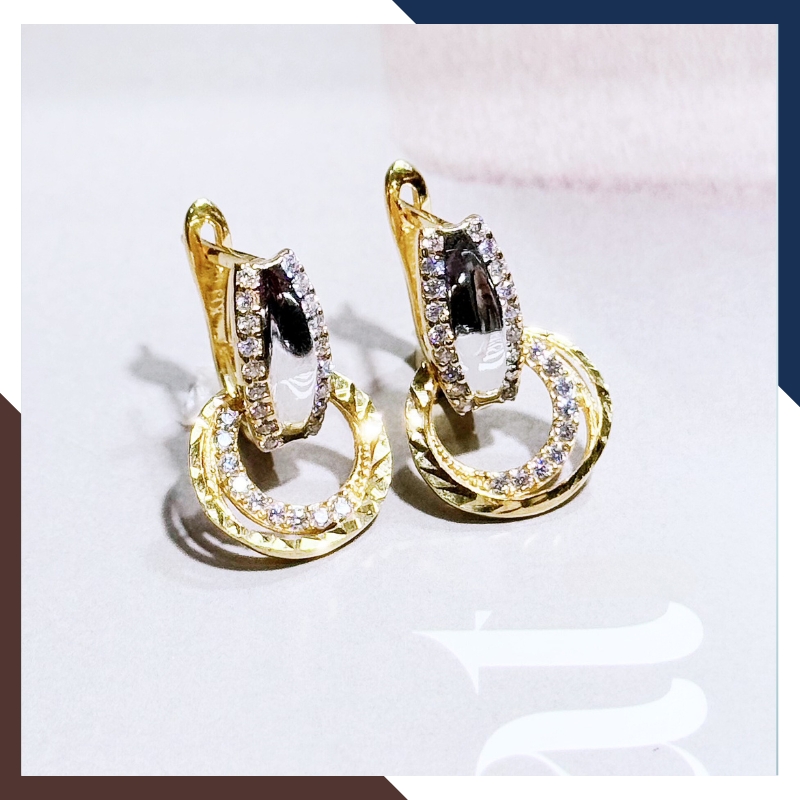 Bông tai vàng tây 10k hình đôi mắt treo vòng tròn kiểu tòn ten trẻ trung mới đẹp cho nữ, mẫu chốt bấm bật mã TL63