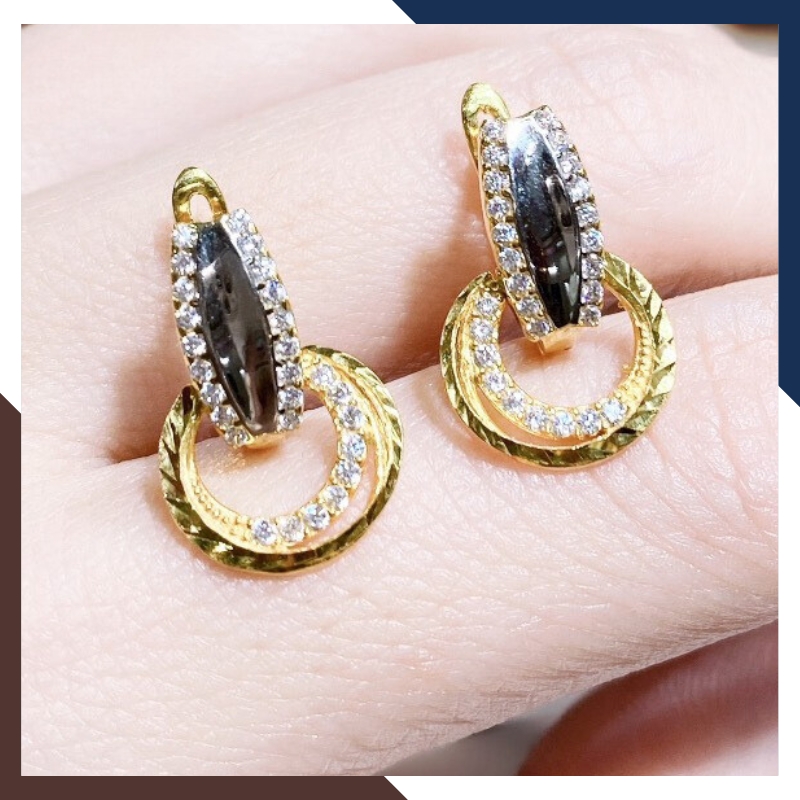 Bông tai vàng tây 10k hình đôi mắt treo vòng tròn kiểu tòn ten trẻ trung mới đẹp cho nữ, mẫu chốt bấm bật mã TL63