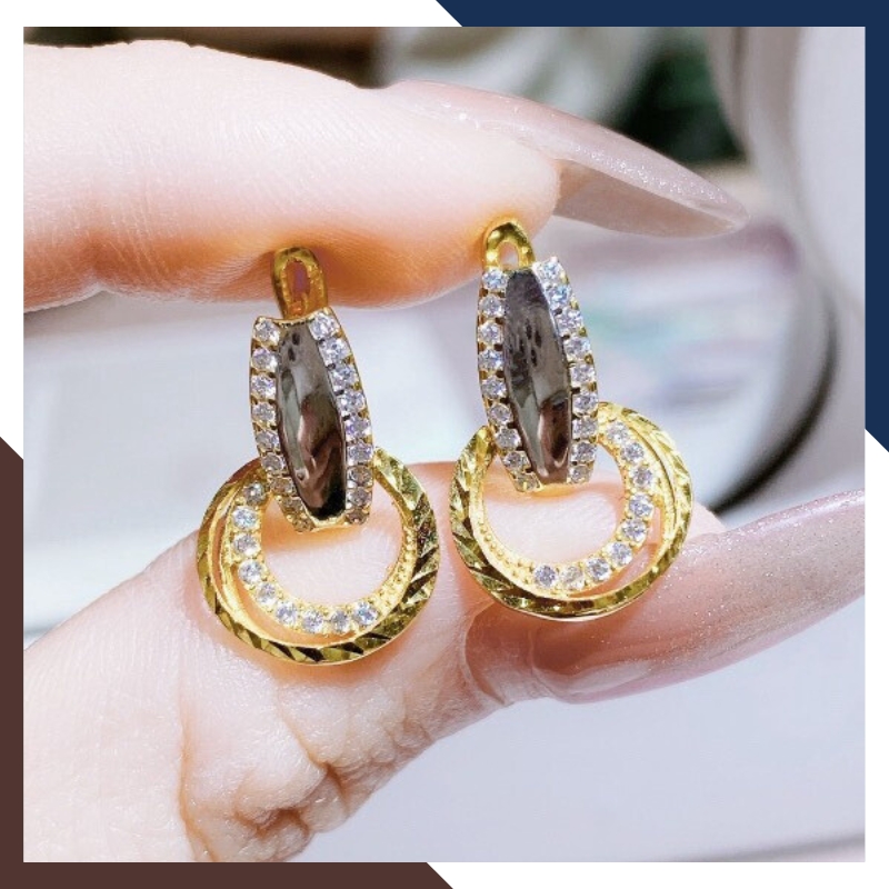 Bông tai vàng tây 10k hình đôi mắt treo vòng tròn kiểu tòn ten trẻ trung mới đẹp cho nữ, mẫu chốt bấm bật mã TL63