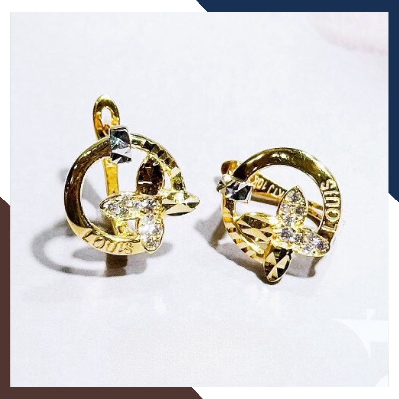 Bông tai vàng tây 10k hình hoa 4 cánh mẫu chốt bấm bật trẻ trung mới đẹp cho nữ mã TL52