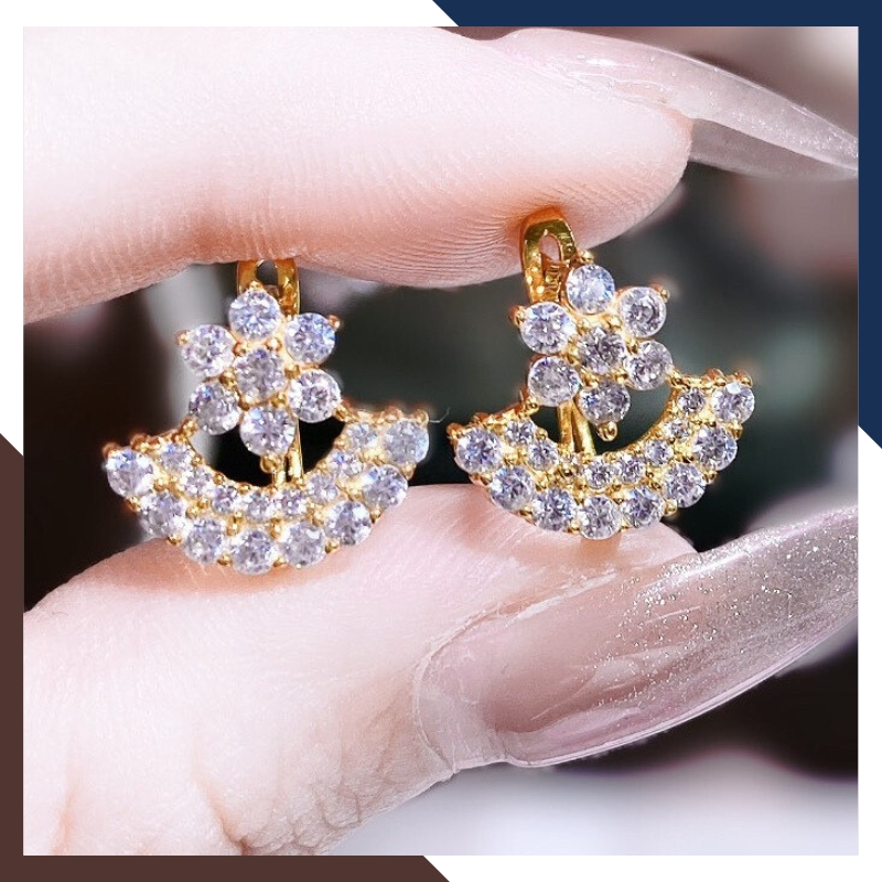 Bông tai vàng tây 10k hình hoa mai trẻ trung mới đẹp cho nữ, mẫu chốt bấm bật mã TL62