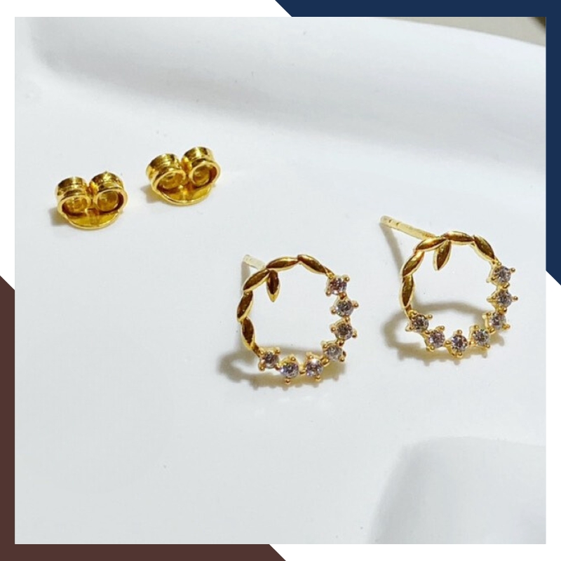 Bông tai vàng tây 10k hình vòng nguyệt quế đính đá nhỏ xinh cho nữ đẹp mã TL29