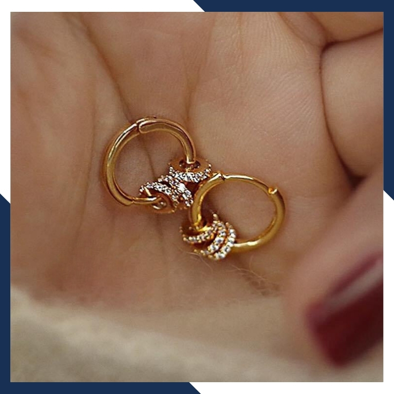 Bông tai vàng tròn trơn mix 3 vòng tròn nạm đá, hoa tai vàng tây 10k trẻ trung cho nam nữ, mã 1765TL59