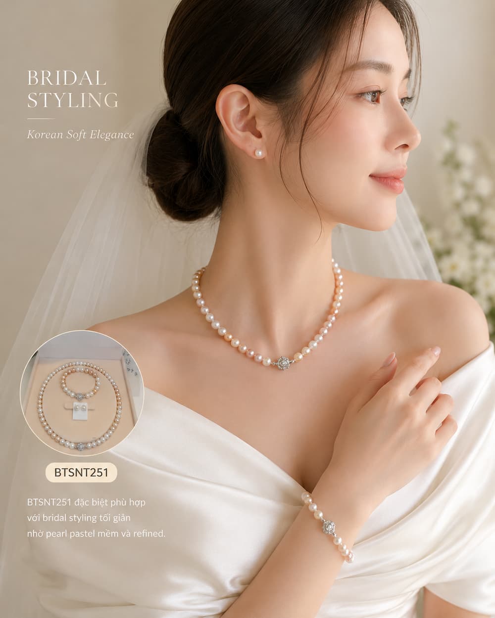 Bộ Trang Sức Ngọc Trai BTSNT251 – Phối 3 Màu Pastel Trẻ Trung & Thanh Lịch