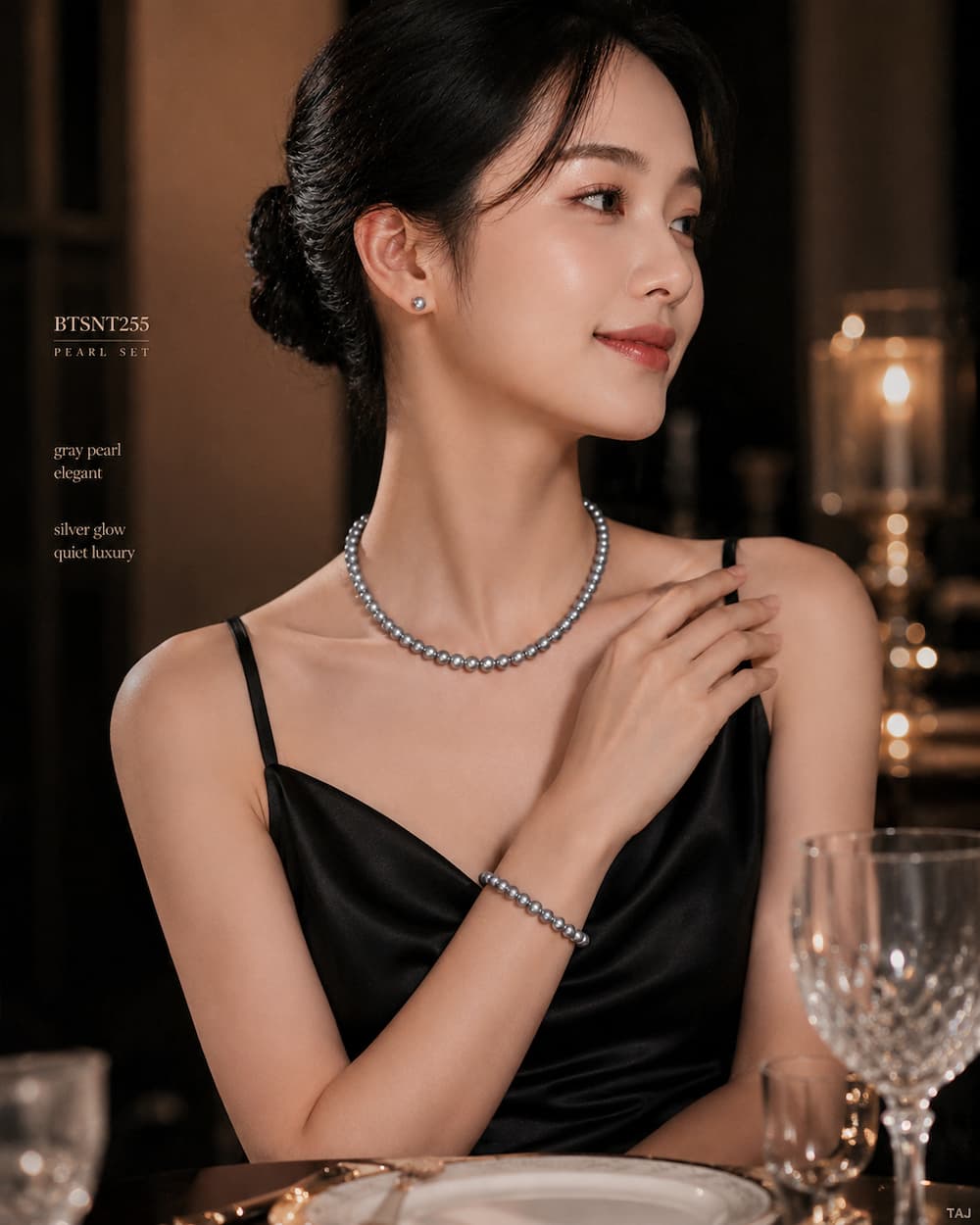 Bộ Trang Sức Ngọc Trai Màu Xám Cao Cấp BTSNT255 – Quiet Luxury Thanh Lịch Và Hiện Đại