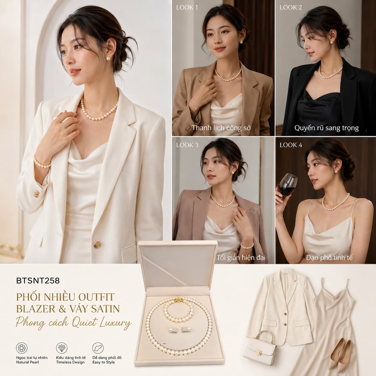 Bộ Trang Sức Ngọc Trai BTSNT258 – Classic Luxury Tối Giản Với Khóa Infinity Toggle Sang Trọng