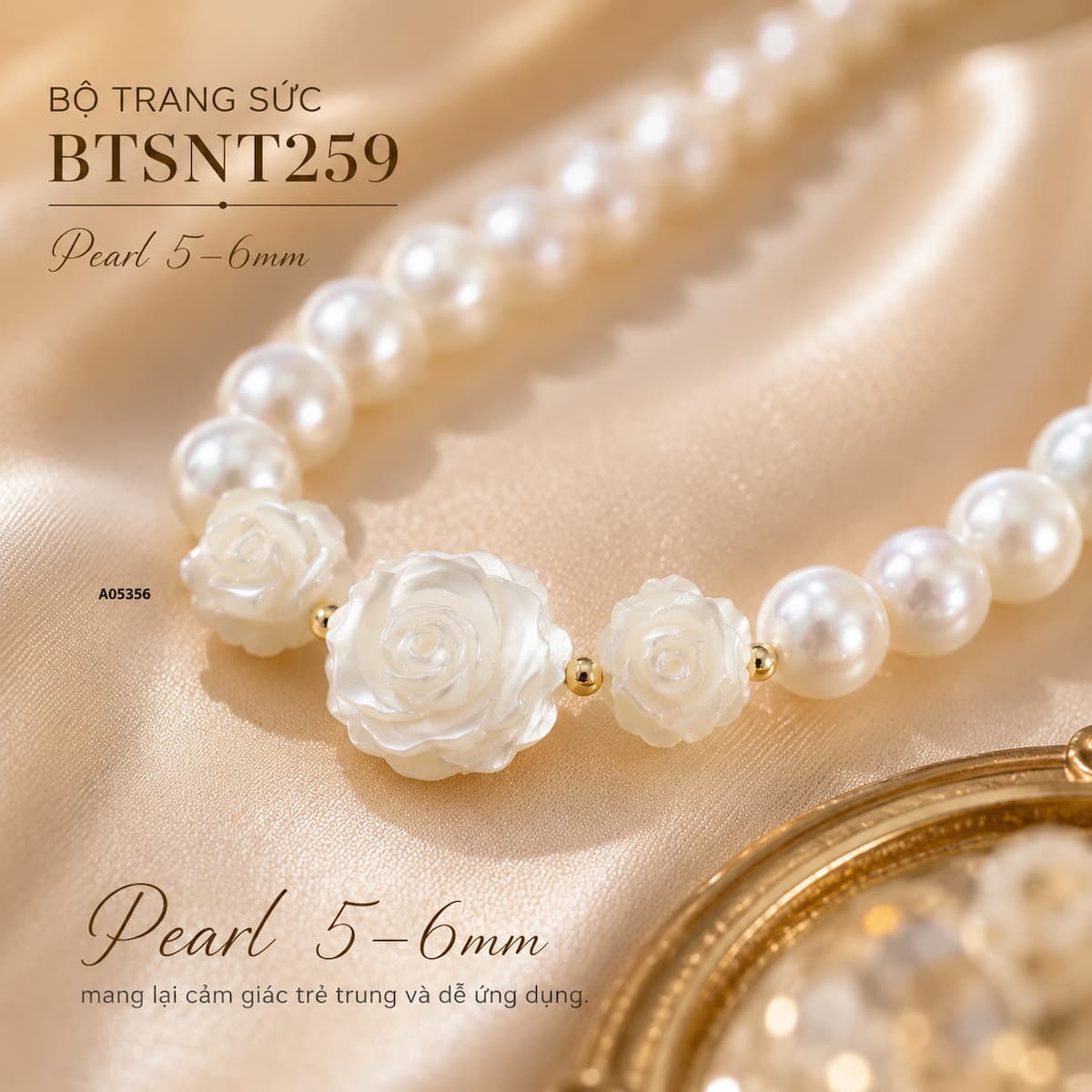 Bộ Trang Sức Ngọc Trai Freshwater Trắng Hoa Hồng Khảm Trai BTSNT259 – Romantic Luxury Thanh Lịch Và Nữ Tính