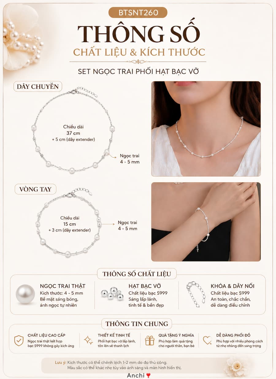 Set Ngọc Trai Phối Hạt Bạc Vỡ BTSNT260 – Trẻ Trung, Thanh Lịch Và Dễ Đeo Mỗi Ngày