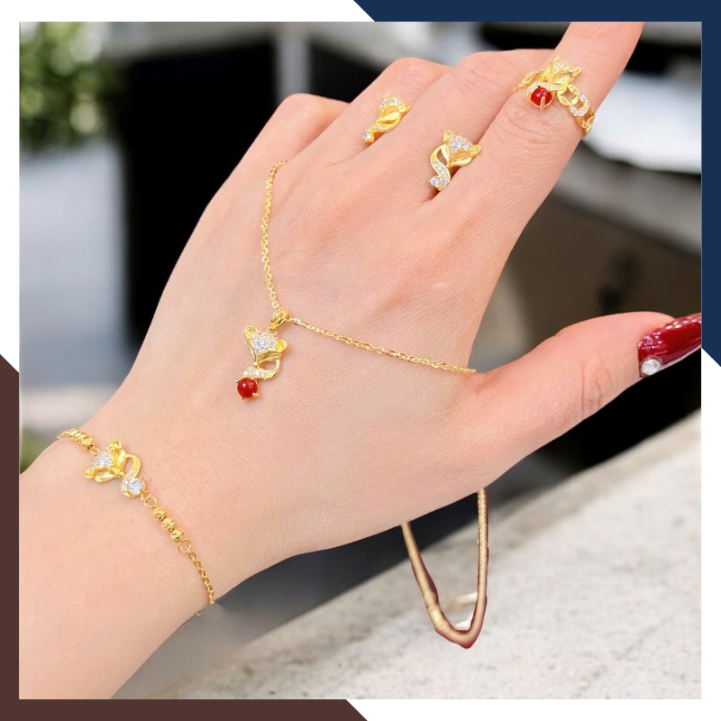 BTSV36 – Bộ Trang Sức Hồ Ly Vàng 10K Phối Trọn 4 Món, Dễ Đeo & Đồng Điệu Phong Cách