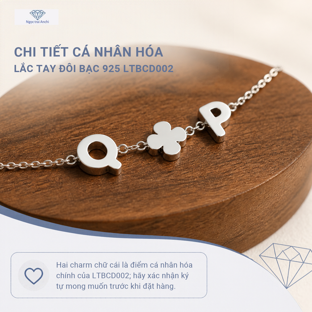 Lắc Tay Đôi Bạc 925 Khắc Tên Theo Yêu Cầu LTBCD003