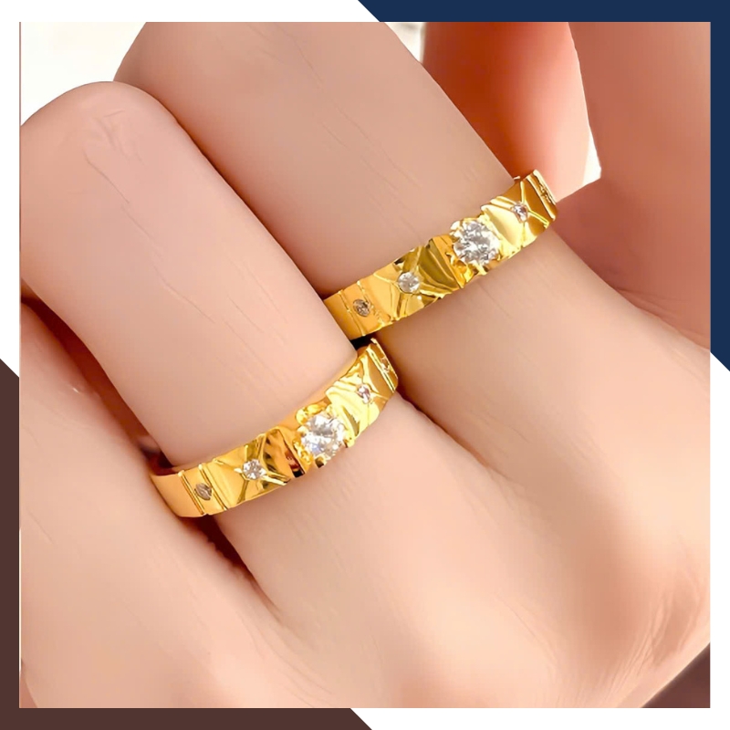 Cặp Nhẫn Cưới 1 Chỉ Vàng Tây 10k Đính Đá Đơn Giản NVCD86