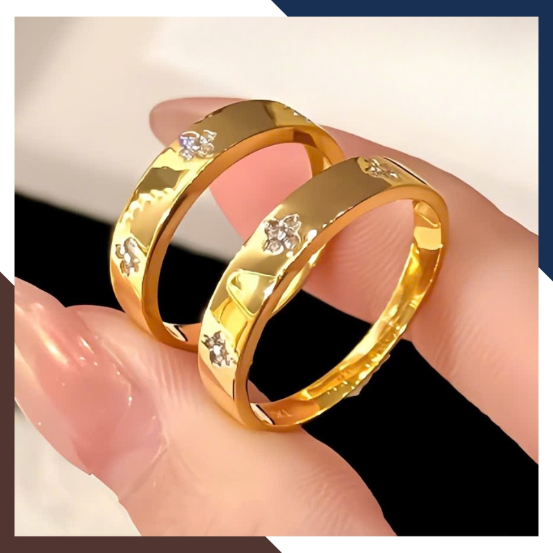 Cặp Nhẫn Cưới 1 Chỉ Vàng Tây 10k Đính Đá Đơn Giản NVCD86