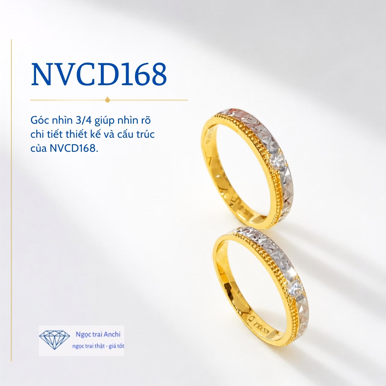 Nhẫn Cưới Vàng Tây 10K NVCD168 – Thiết Kế Hai Tông Màu, Facet Hình Học Hiện Đại