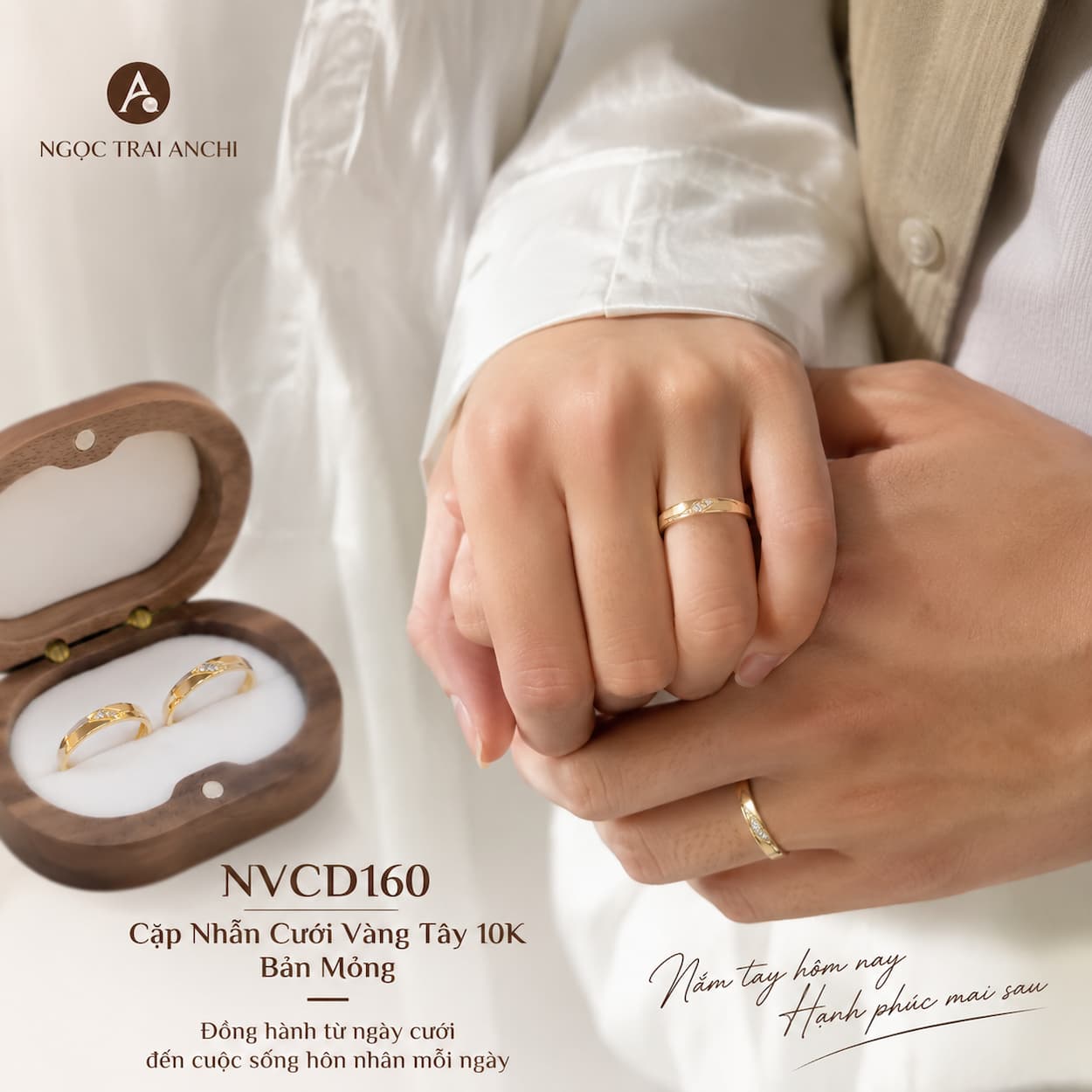 Cặp Nhẫn Cưới Vàng Tây 10K Bản Mỏng NVCD160 – Tối Giản Thanh Lịch, Đeo Đẹp Mỗi Ngày