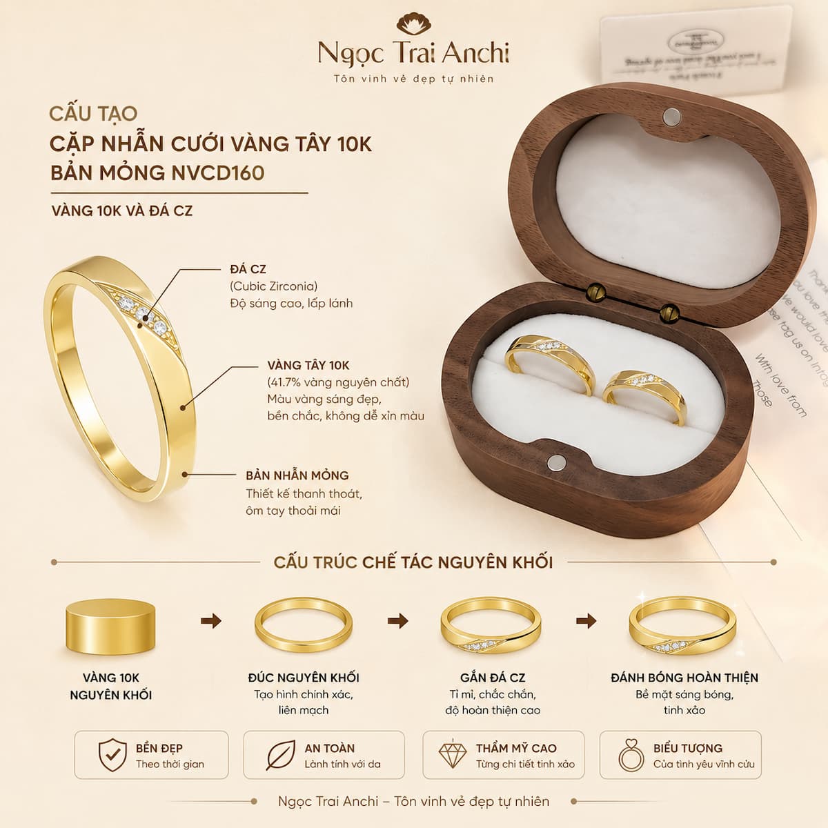 Cặp Nhẫn Cưới Vàng Tây 10K NVCD161 – Thiết Kế Đồng Điệu, Đính Đá Tinh Tế Cho Cặp Đôi Hiện Đại