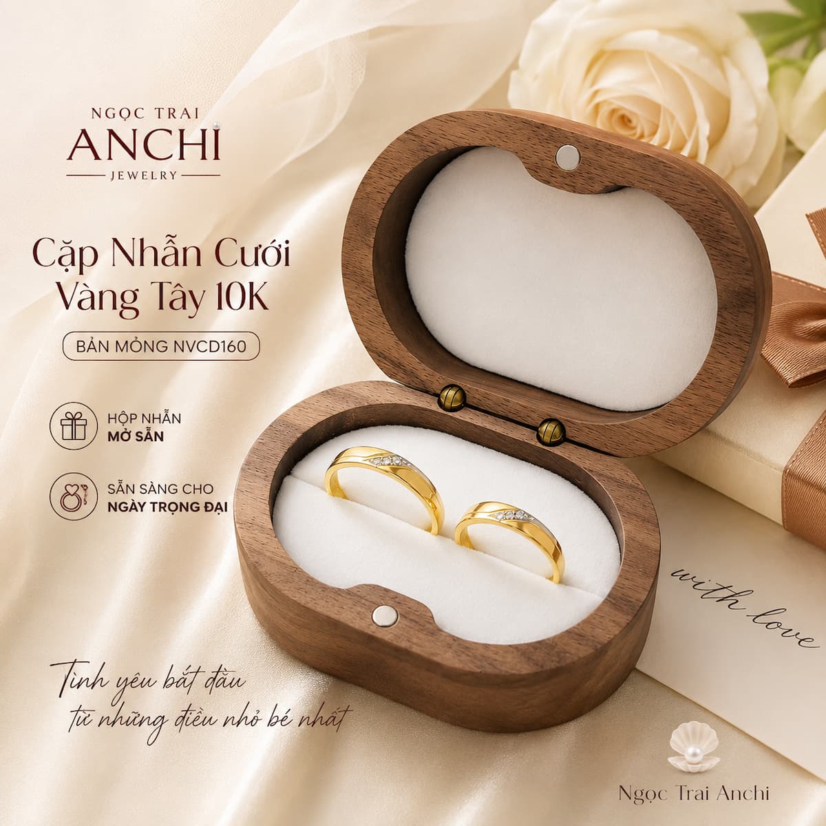 Cặp Nhẫn Cưới Vàng Tây 10K NVCD161 – Thiết Kế Đồng Điệu, Đính Đá Tinh Tế Cho Cặp Đôi Hiện Đại