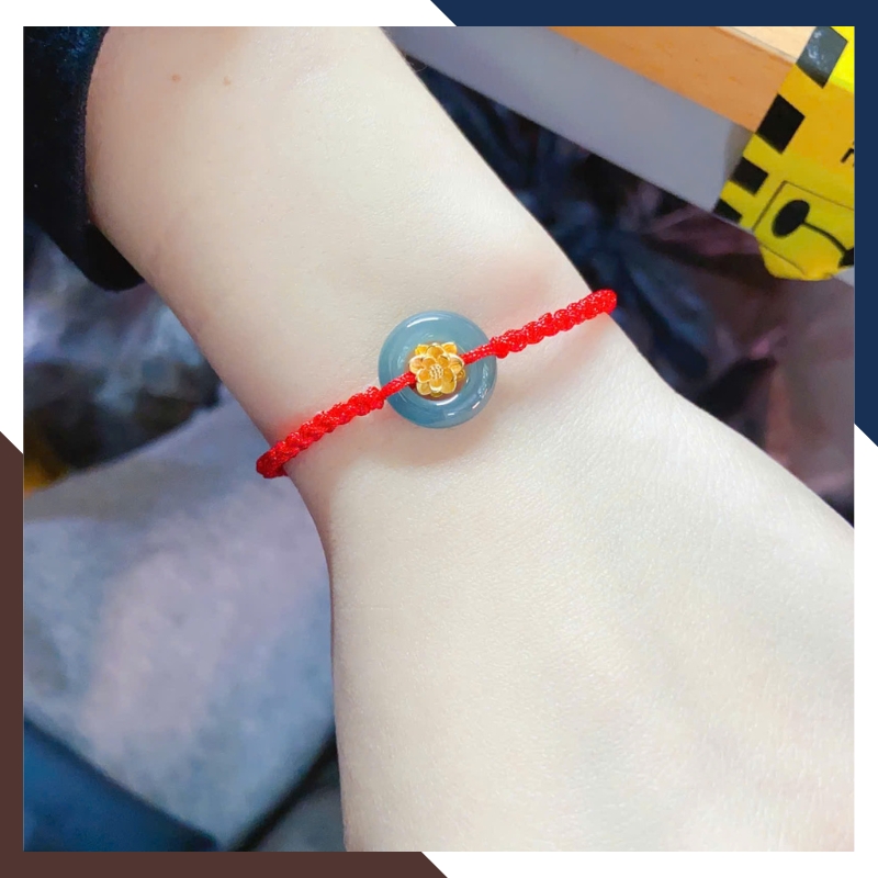 VTDPT56 – Vòng Dây Đỏ Lam Ngọc Donut & Sen Vàng 24K đúc rỗng 3D